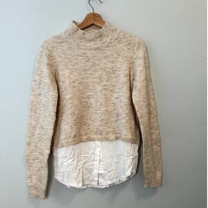 Jessica Simpson Heathered Pullover Sweater with White Blouse